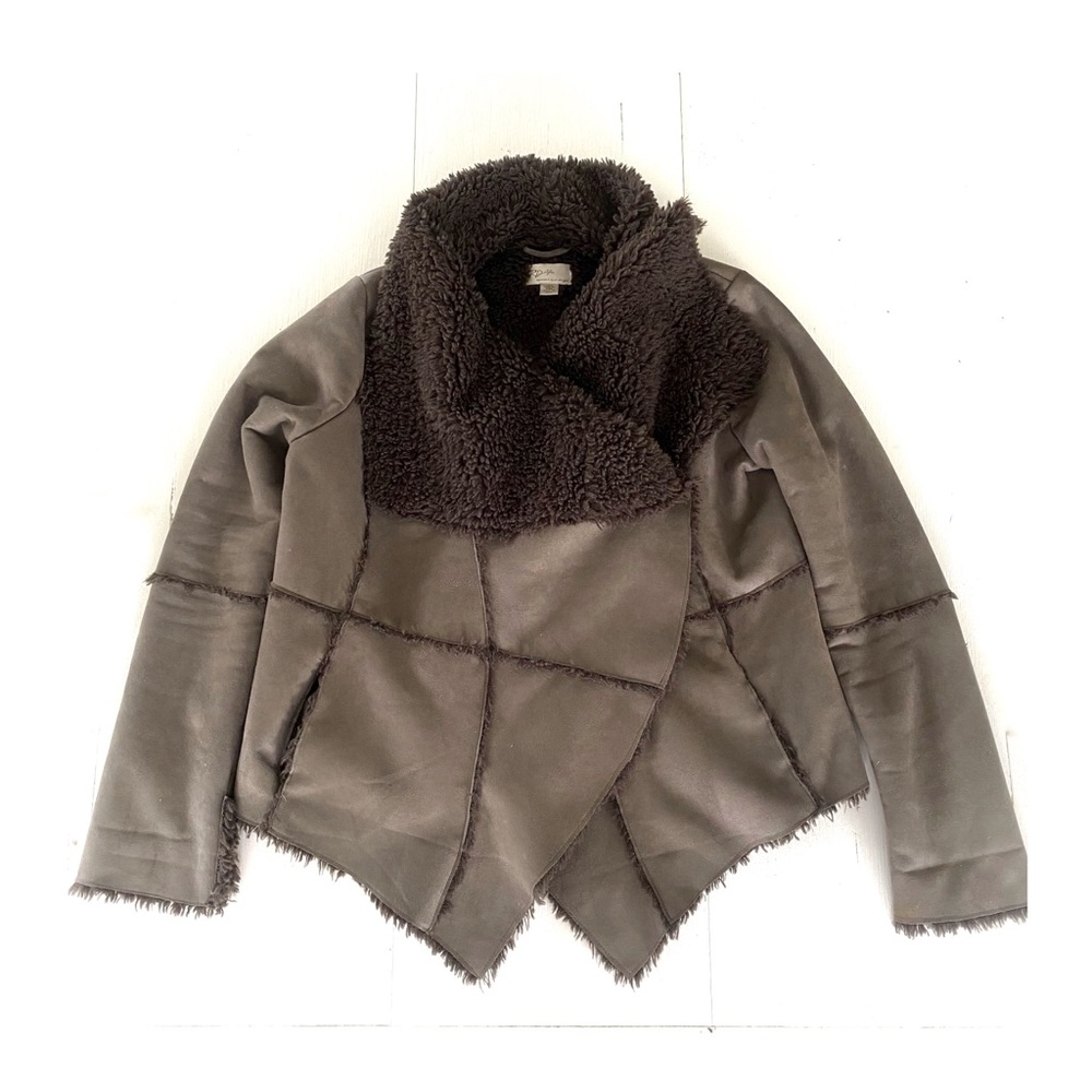 RD Style Microsuede/faux shearling wrap jacket Patchwork Jacket Size L